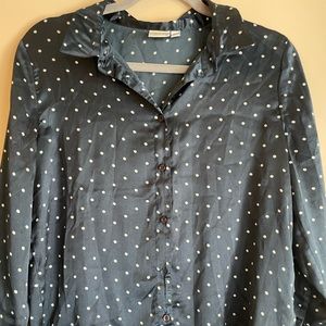 Navy polka dot button up blouse
